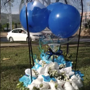 Blue themed balloon basket