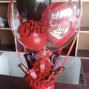 Roses and chocolates balloon basket